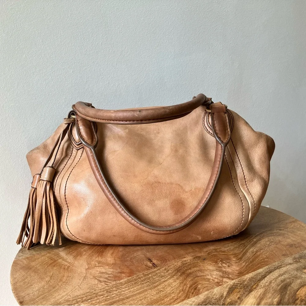 J. Crew | Leather Tassel Shoulder Satchel Bag